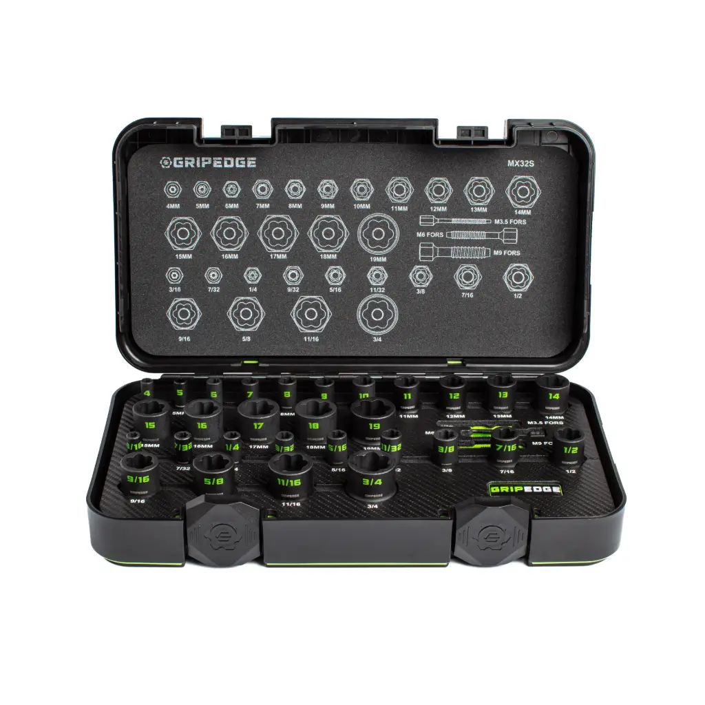 GripEdge | 32-PC 1/4" & 3/8" Drive Metric & SAE Master Socket Extractor Set [MX32S]