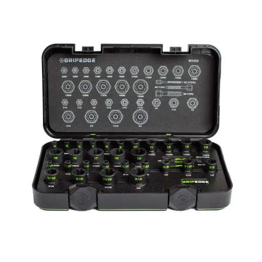 GripEdge | 32-PC 1/4" & 3/8" Drive Metric & SAE Master Socket Extractor Set [MX32S]